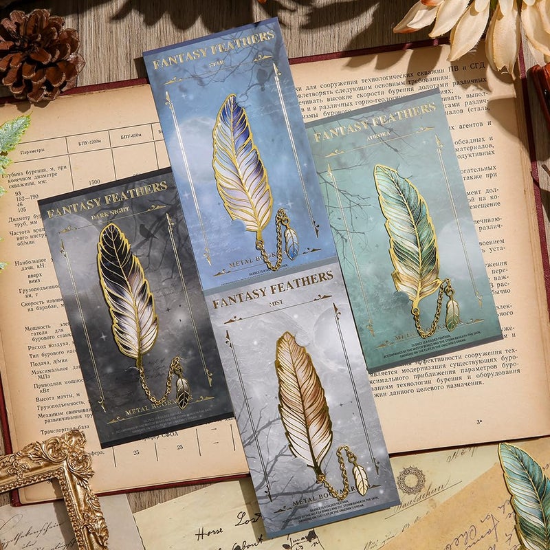 icceemee 4pcs Metal Feather Bookmarks with Pendant Elegant Bookmark Set for Book Lovers  Writers  Readers Durable Book Markers with English Inscriptions Unique Gifts for Men  Women  Students  Teacher - Image 5